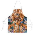 Wests Tigers Apron Tropical Hibiscus Floral Pattern With Orange And Black Accents