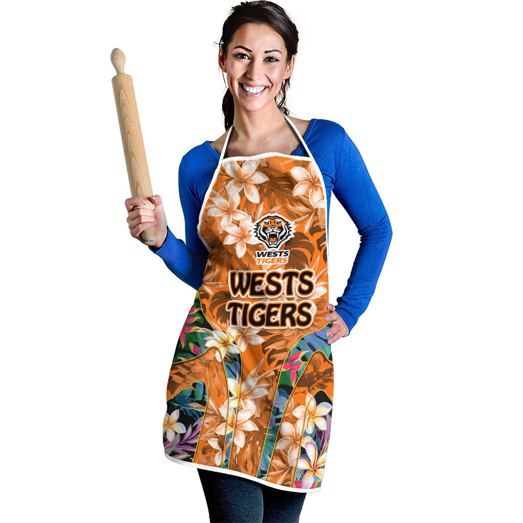 Wests Tigers Apron Tropical Hibiscus Floral Pattern With Orange And Black Accents