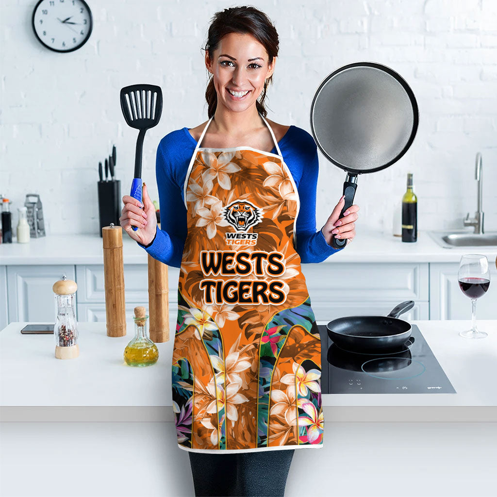 Wests Tigers Apron Tropical Hibiscus Floral Pattern With Orange And Black Accents