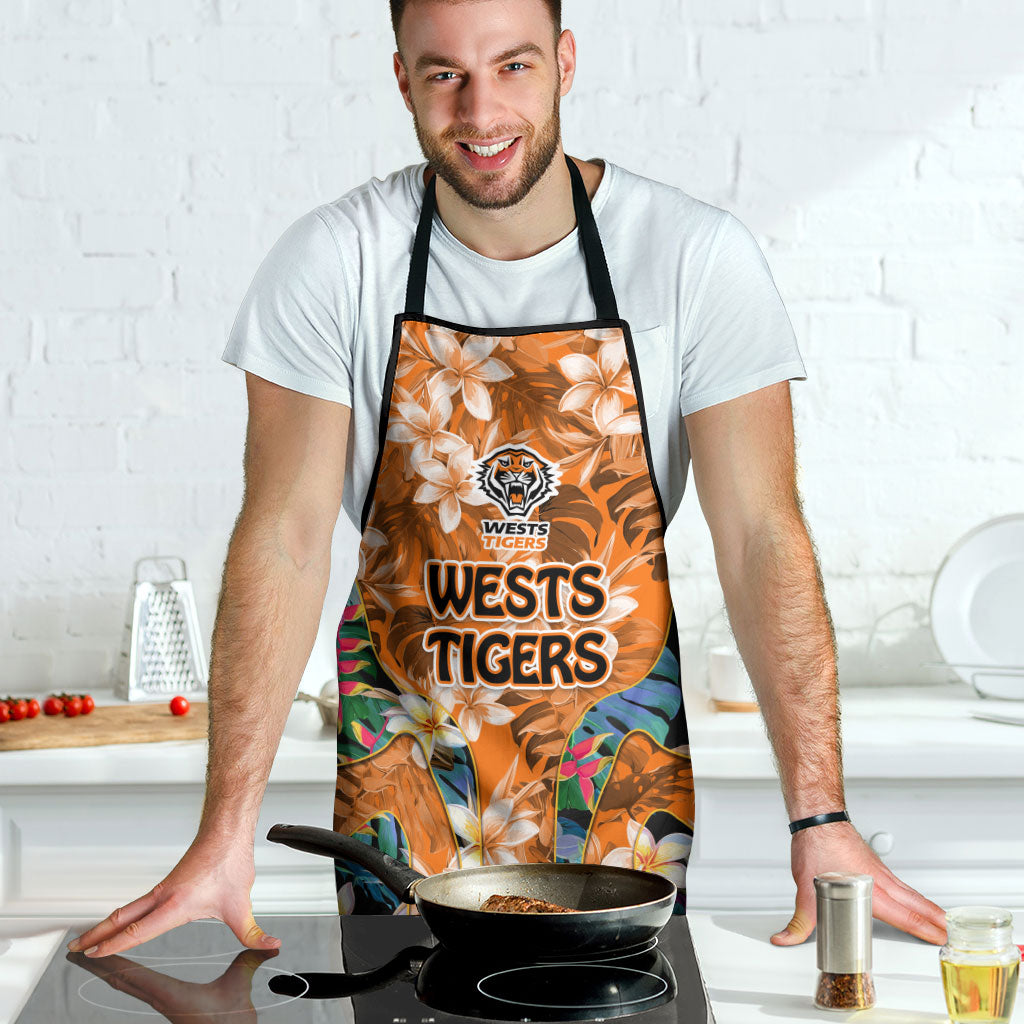 Wests Tigers Apron Tropical Hibiscus Floral Pattern With Orange And Black Accents