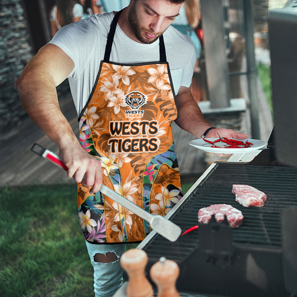 Wests Tigers Apron Tropical Hibiscus Floral Pattern With Orange And Black Accents