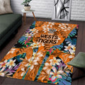 Wests Tigers Area Rug Tropical Hibiscus Floral Pattern With Orange And Black Accents