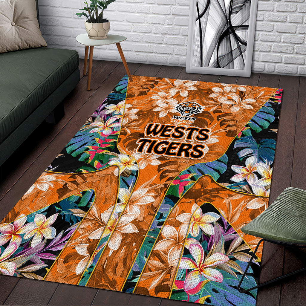 Wests Tigers Area Rug Tropical Hibiscus Floral Pattern With Orange And Black Accents