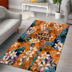 Wests Tigers Area Rug Tropical Hibiscus Floral Pattern With Orange And Black Accents