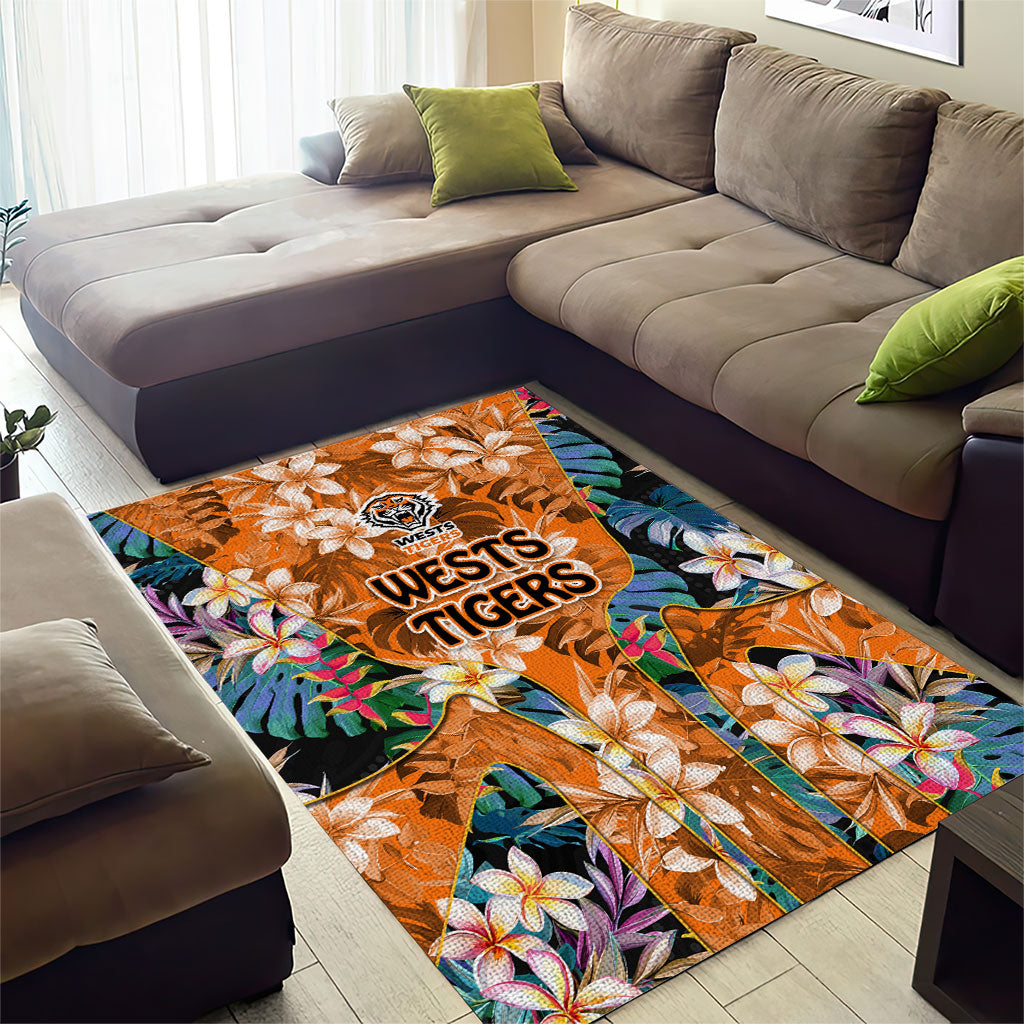 Wests Tigers Area Rug Tropical Hibiscus Floral Pattern With Orange And Black Accents