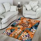Wests Tigers Area Rug Tropical Hibiscus Floral Pattern With Orange And Black Accents