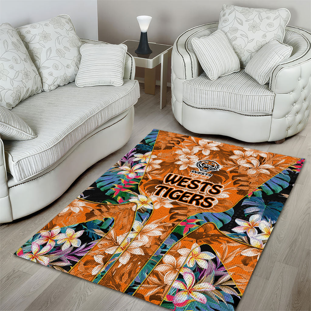 Wests Tigers Area Rug Tropical Hibiscus Floral Pattern With Orange And Black Accents