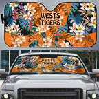 Wests Tigers Auto Sun Shade Tropical Hibiscus Floral Pattern With Orange And Black Accents