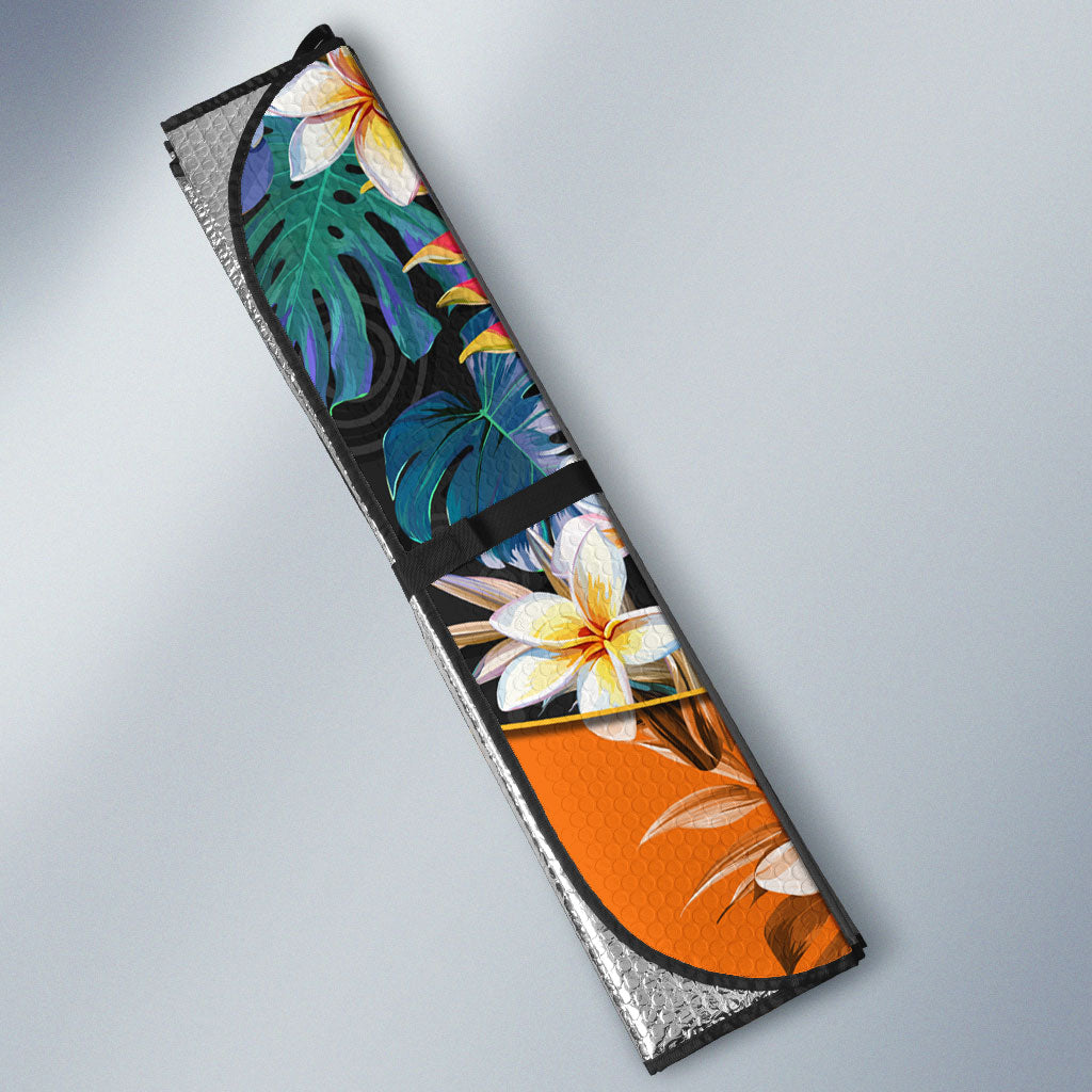 Wests Tigers Auto Sun Shade Tropical Hibiscus Floral Pattern With Orange And Black Accents