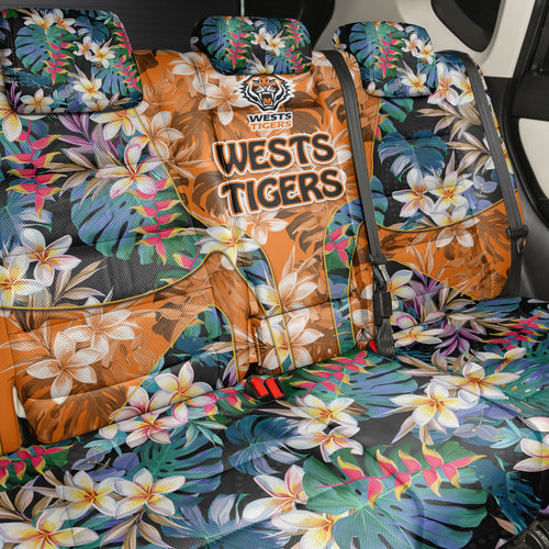Wests Tigers Back Car Seat Cover Tropical Hibiscus Floral Pattern With Orange And Black Accents