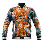 Wests Tigers Baseball Jacket Tropical Hibiscus Floral Pattern With Orange And Black Accents