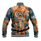 Wests Tigers Baseball Jacket Tropical Hibiscus Floral Pattern With Orange And Black Accents