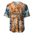 Wests Tigers Baseball Jersey Tropical Hibiscus Floral Pattern With Orange And Black Accents