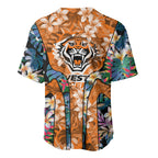 Wests Tigers Baseball Jersey Tropical Hibiscus Floral Pattern With Orange And Black Accents
