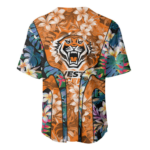 Wests Tigers Baseball Jersey Tropical Hibiscus Floral Pattern With Orange And Black Accents