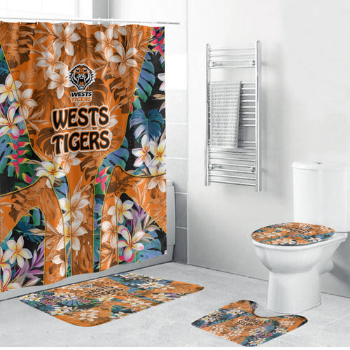 Wests Tigers Bathroom Set Tropical Hibiscus Floral Pattern With Orange And Black Accents