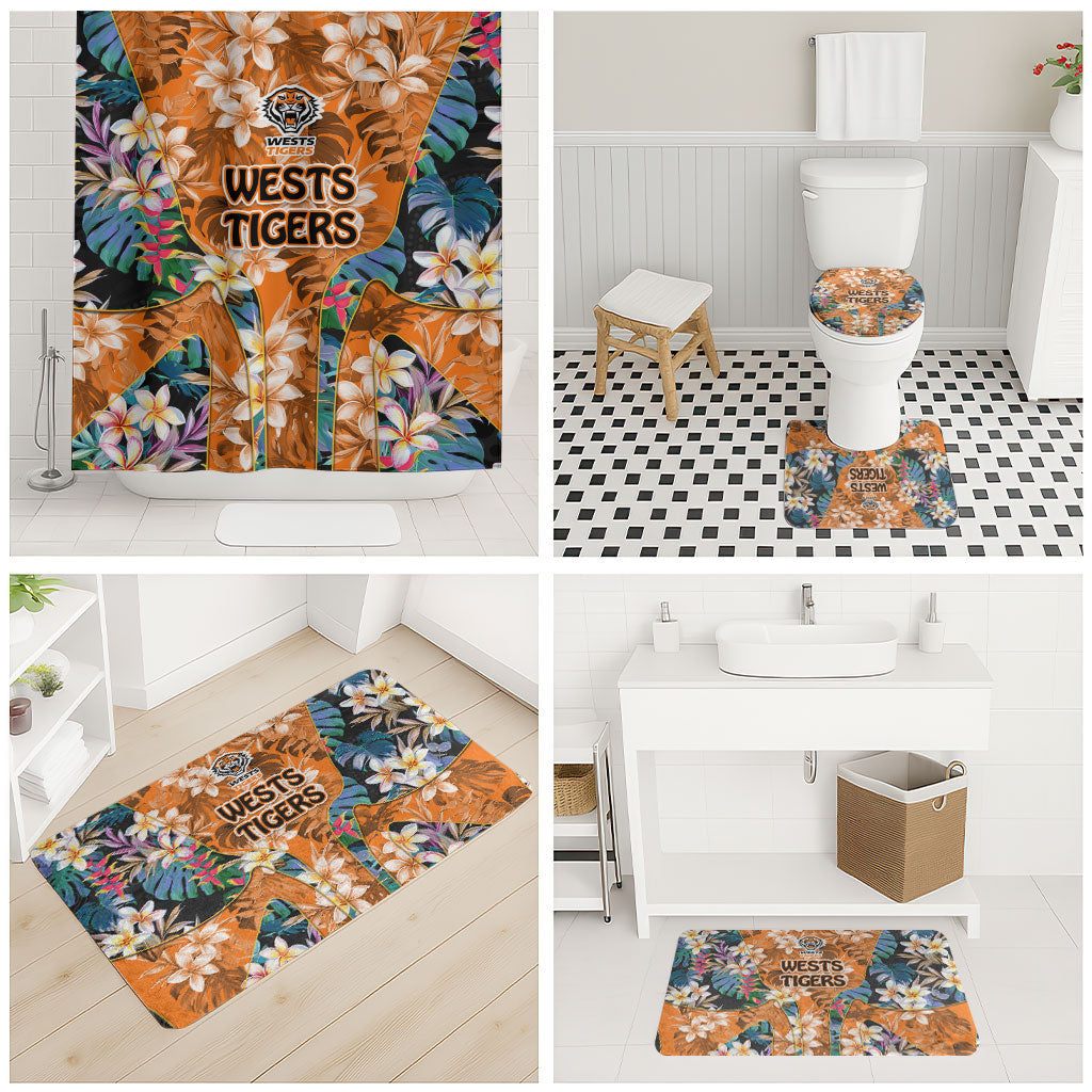 Wests Tigers Bathroom Set Tropical Hibiscus Floral Pattern With Orange And Black Accents