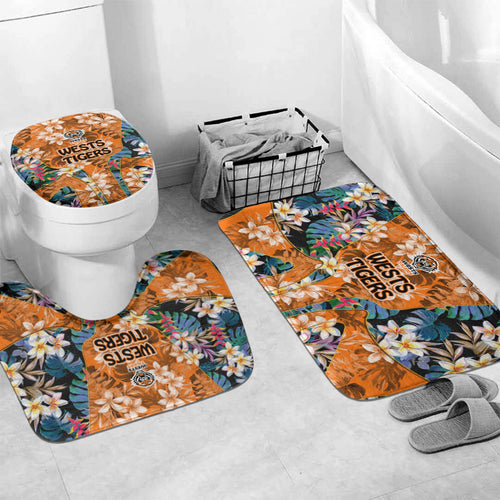 Wests Tigers Bathroom Set Tropical Hibiscus Floral Pattern With Orange And Black Accents