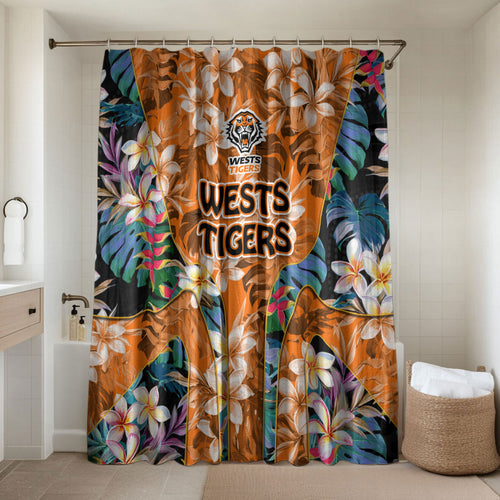 Wests Tigers Bathroom Set Tropical Hibiscus Floral Pattern With Orange And Black Accents