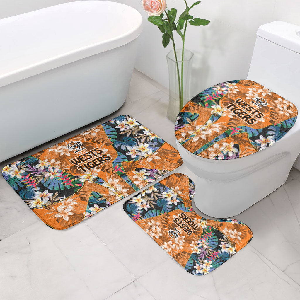 Wests Tigers Bathroom Set Tropical Hibiscus Floral Pattern With Orange And Black Accents