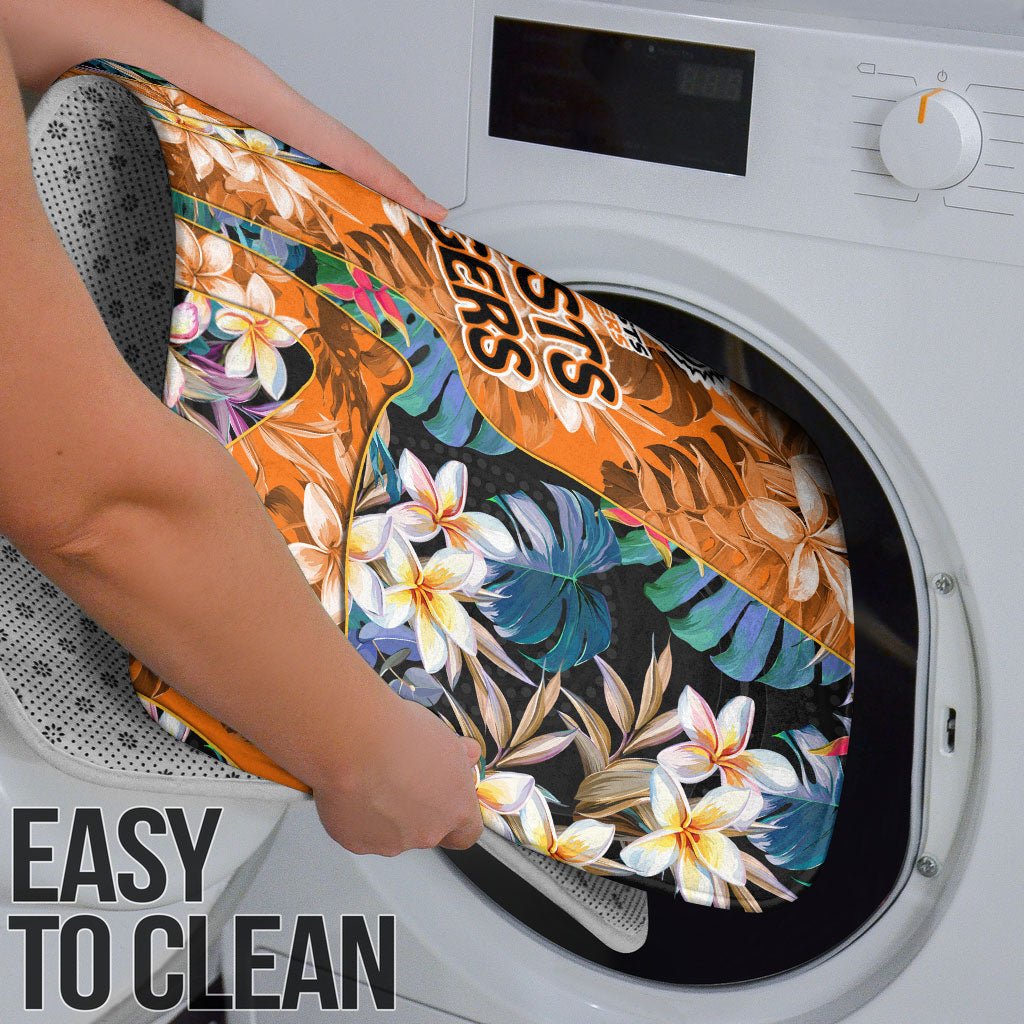 Wests Tigers Bathroom Set Tropical Hibiscus Floral Pattern With Orange And Black Accents