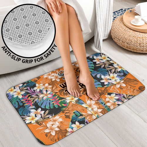 Wests Tigers Bathroom Set Tropical Hibiscus Floral Pattern With Orange And Black Accents