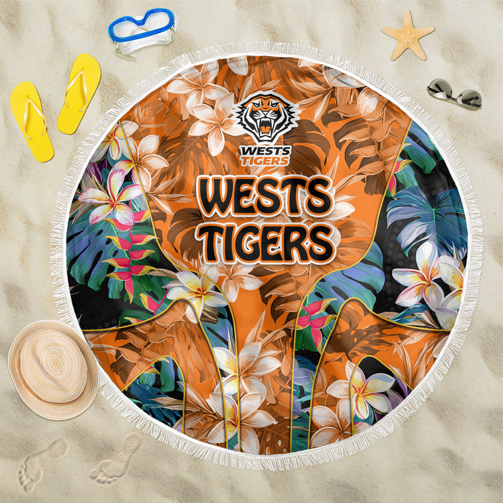 Wests Tigers Beach Blanket Tropical Hibiscus Floral Pattern With Orange And Black Accents