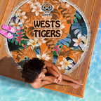 Wests Tigers Beach Blanket Tropical Hibiscus Floral Pattern With Orange And Black Accents