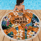 Wests Tigers Beach Blanket Tropical Hibiscus Floral Pattern With Orange And Black Accents