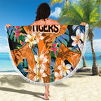 Wests Tigers Beach Blanket Tropical Hibiscus Floral Pattern With Orange And Black Accents
