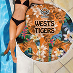 Wests Tigers Beach Blanket Tropical Hibiscus Floral Pattern With Orange And Black Accents