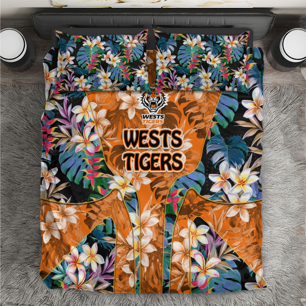 Wests Tigers Bedding Set Tropical Hibiscus Floral Pattern With Orange And Black Accents