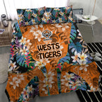 Wests Tigers Bedding Set Tropical Hibiscus Floral Pattern With Orange And Black Accents