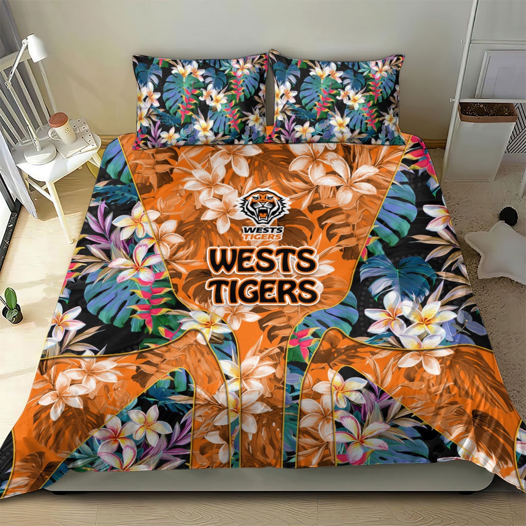 Wests Tigers Bedding Set Tropical Hibiscus Floral Pattern With Orange And Black Accents