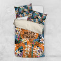 Wests Tigers Bedding Set Tropical Hibiscus Floral Pattern With Orange And Black Accents