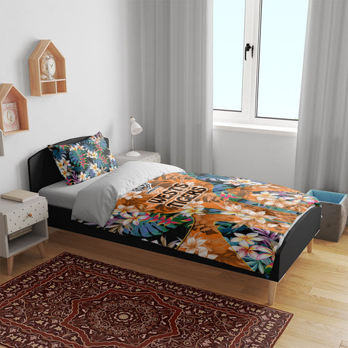Wests Tigers Bedding Set Tropical Hibiscus Floral Pattern With Orange And Black Accents