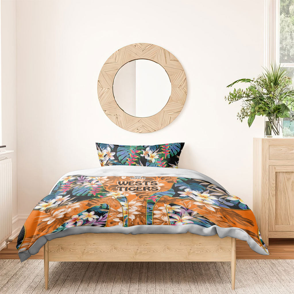 Wests Tigers Bedding Set Tropical Hibiscus Floral Pattern With Orange And Black Accents