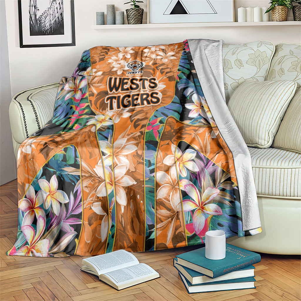 Wests Tigers Blanket Tropical Hibiscus Floral Pattern With Orange And Black Accents