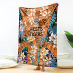 Wests Tigers Blanket Tropical Hibiscus Floral Pattern With Orange And Black Accents