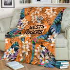 Wests Tigers Blanket Tropical Hibiscus Floral Pattern With Orange And Black Accents