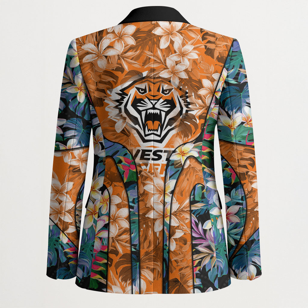 Wests Tigers Blazer Tropical Hibiscus Floral Pattern With Orange And Black Accents