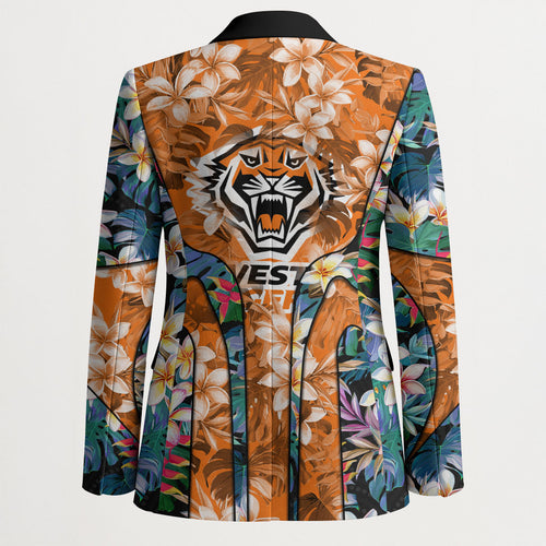 Wests Tigers Blazer Tropical Hibiscus Floral Pattern With Orange And Black Accents