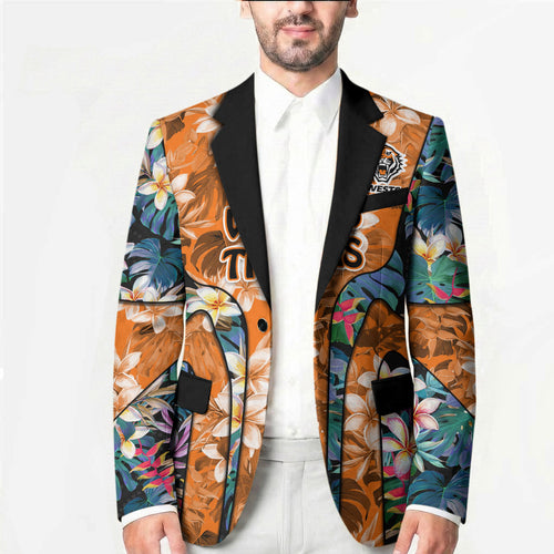 Wests Tigers Blazer Tropical Hibiscus Floral Pattern With Orange And Black Accents