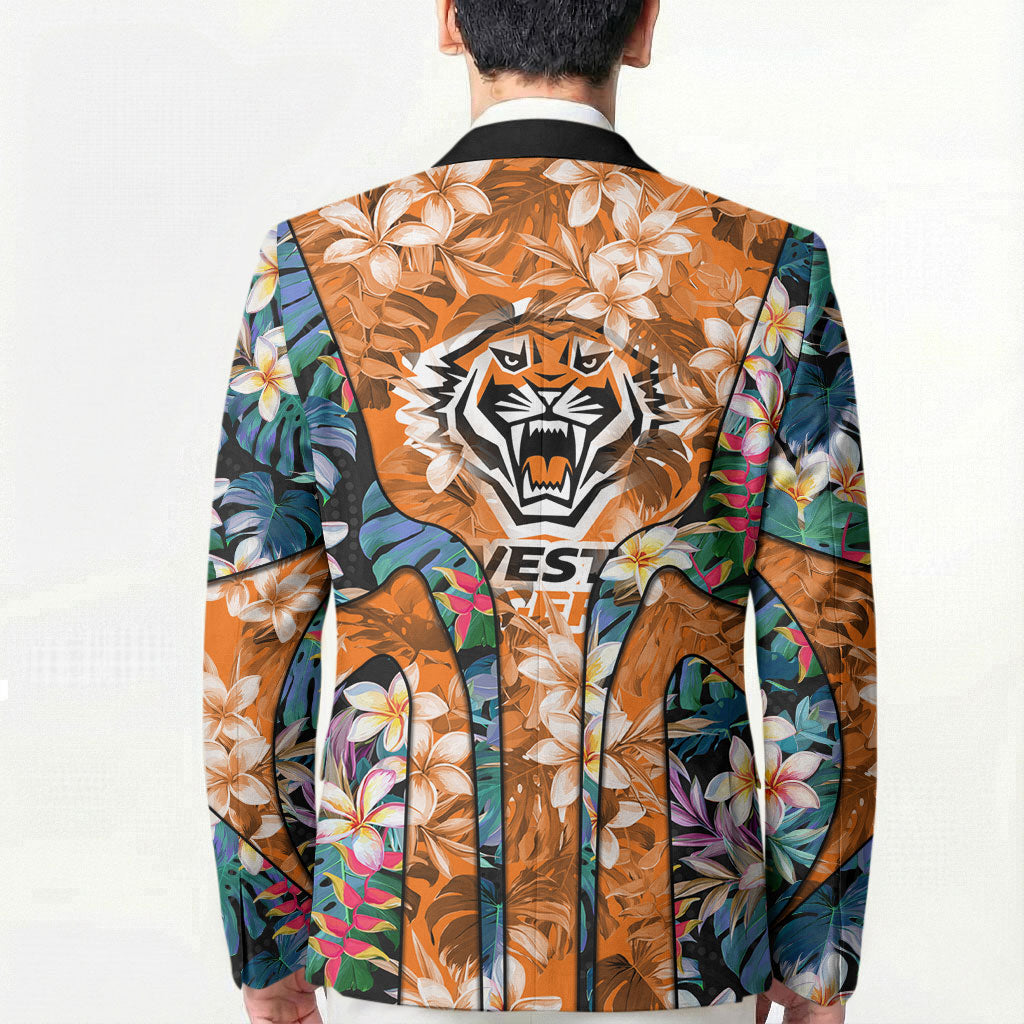 Wests Tigers Blazer Tropical Hibiscus Floral Pattern With Orange And Black Accents