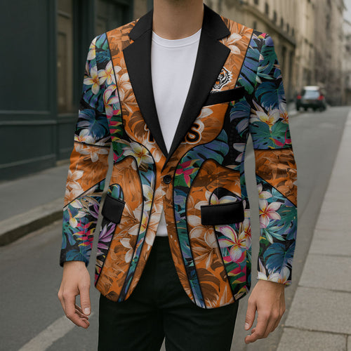 Wests Tigers Blazer Tropical Hibiscus Floral Pattern With Orange And Black Accents