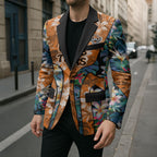 Wests Tigers Blazer Tropical Hibiscus Floral Pattern With Orange And Black Accents