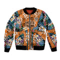 Wests Tigers Bomber Jacket Tropical Hibiscus Floral Pattern With Orange And Black Accents