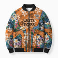 Wests Tigers Bomber Puffer Jacket Tropical Hibiscus Floral Pattern With Orange And Black Accents
