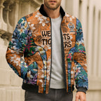 Wests Tigers Bomber Puffer Jacket Tropical Hibiscus Floral Pattern With Orange And Black Accents