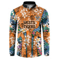 Wests Tigers Button Sweatshirt Tropical Hibiscus Floral Pattern With Orange And Black Accents